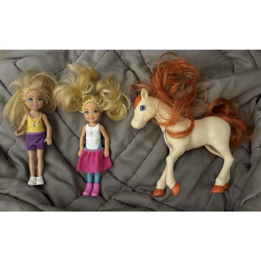 Lot Of 3: Barbie Club Chelsea Travel & Dog Trainer & Horse Mattel Pony Dolls EUC
